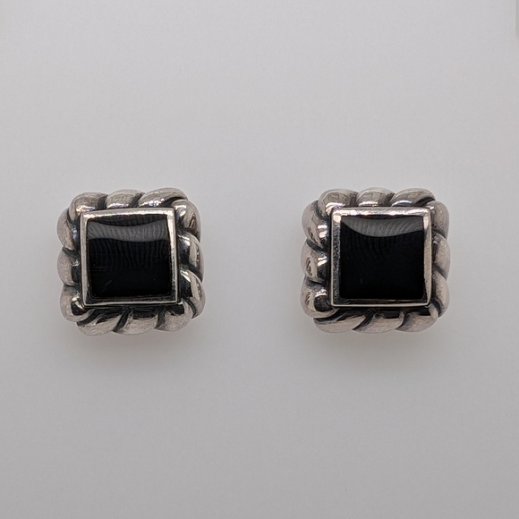 925 Silver Earrings with Onyx. - Picture 2 of 6